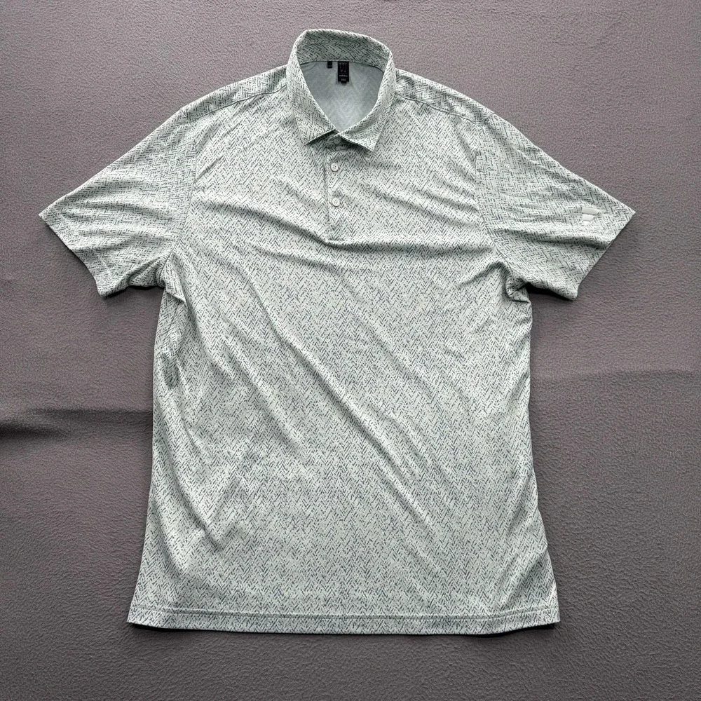 Adidas Polo Shirt Mens Large Green Chevron Print Golf Performance Stretch Top